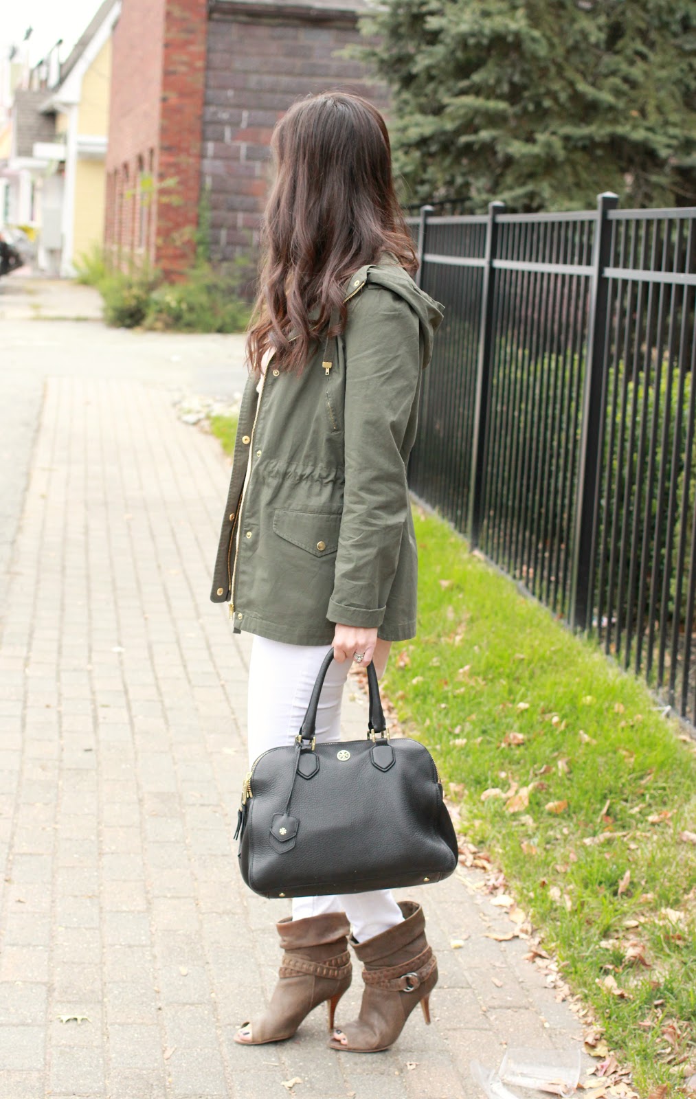 Olive Military Jacket With White Jeans - Beautifully Candid