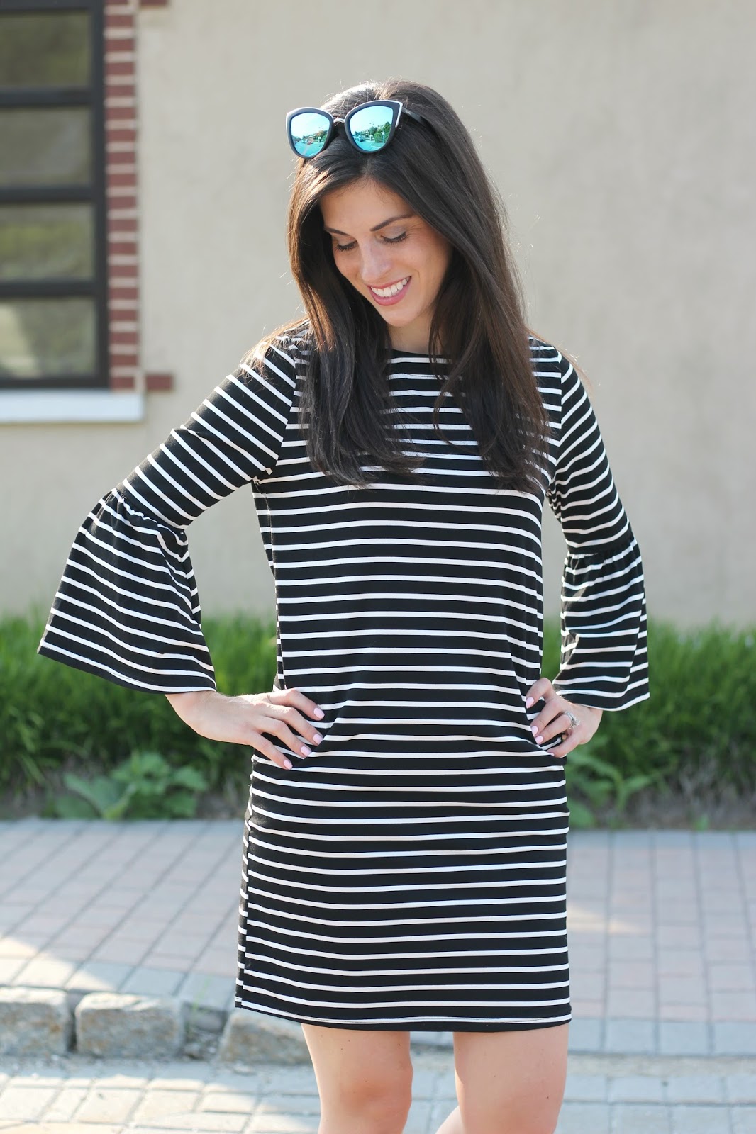 Striped Bell Sleeve Dress and an Added Bonus With Pockets - Beautifully ...