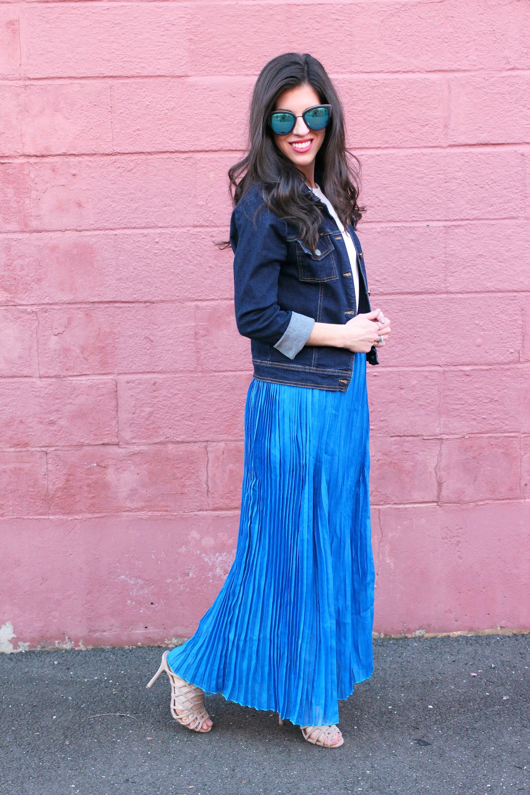 Maxi Pleated Skirt and Denim Jacket - Beautifully Candid