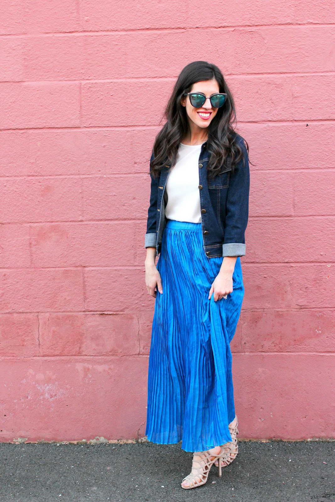 Maxi Pleated Skirt and Denim Jacket - Beautifully Candid