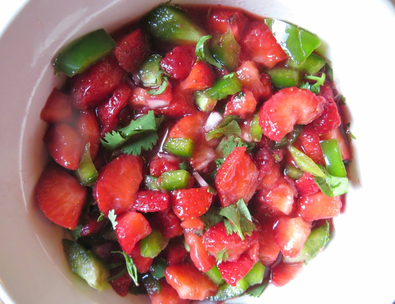 Strawberry Salsa with cilantro and brown sugar