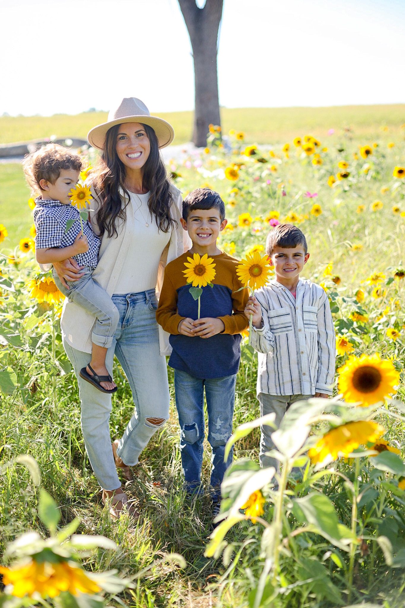 family sunflower field